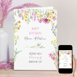 Wildflower Pretty Watercolor Floral Frame Birthday Card<br><div class="desc">Pretty wildflower birthday card which you can personalise inside and out. The design has a floral border of pretty wild flowers in pink lilac blue orange and yellow with a daisy divider and a matching bouquet on the back.</div>