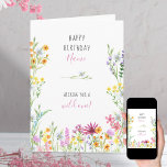 Wildflower Pretty Watercolor Wild One Birthday Card<br><div class="desc">Pretty wildflower birthday card which you can personalise inside and out. The design has a floral border of pretty wild flowers in pink lilac blue orange and yellow with a daisy divider and a matching bouquet on the back.</div>