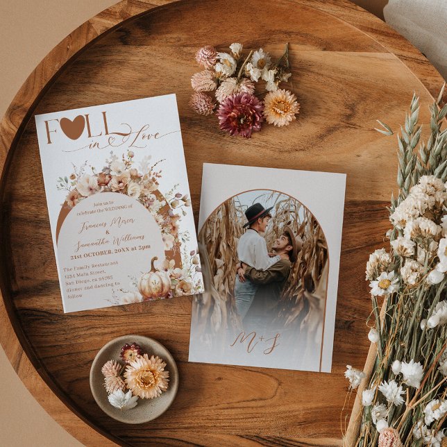 Wildflower & Pumpkin Boho Chic Fall Wedding Invitation (Creator Uploaded)