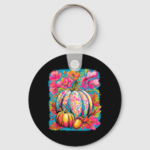 Wildflower Pumpkin Season Thanksgiving Autumn Fall Key Ring