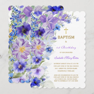  Wildflower Purple Baptism and  First Birthday Invitation