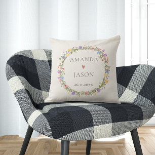 Wildflower Purple Blue Yellow Pink Wreath Floral Cushion