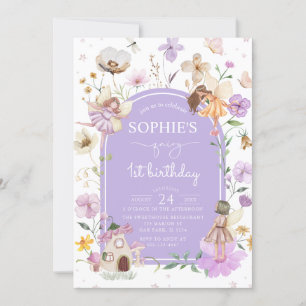Wildflower Purple Fairy 1st Birthday Party  Invitation