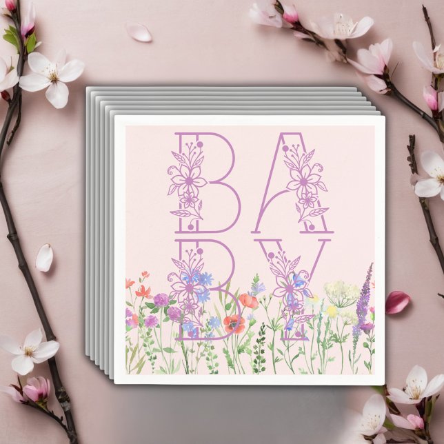Wildflower Purple Floral Baby Monogram Baby Shower Napkin (Creator Uploaded)