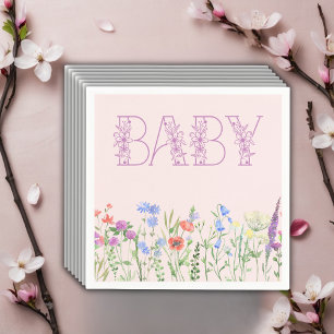 Wildflower Purple Floral Baby Monogram Baby Shower Napkin