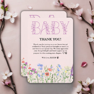 Wildflower Purple Floral Baby Monogram Baby Shower Thank You Card