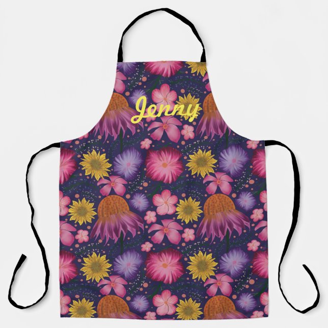 Wildflower Purple Floral Personalised Apron (Front)