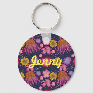 Wildflower Purple Floral Personalised Key Ring