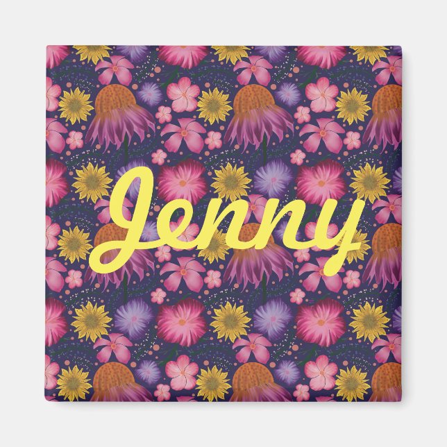 Wildflower Purple Floral Personalised  Magnet (Front)