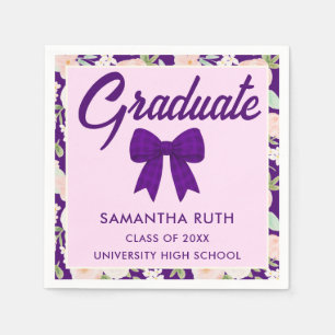 Wildflower Purple Gingham Bow Graduation Party Napkin