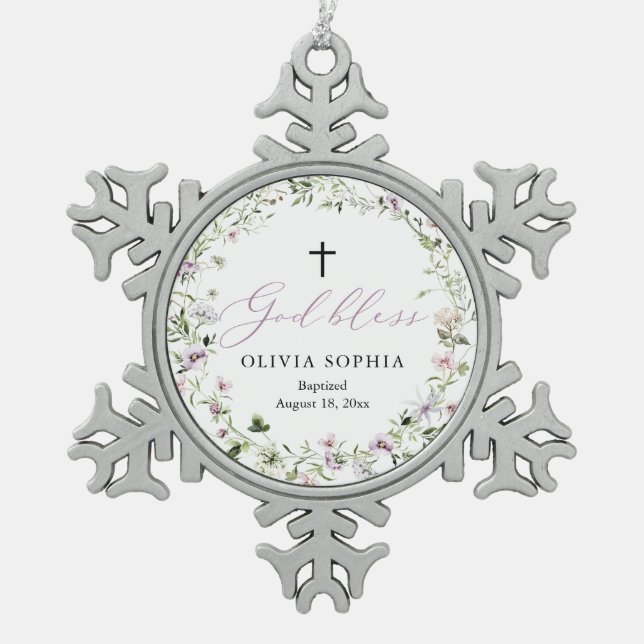 Wildflower Purple Girl Baptism Snowflake Ornament (Front)