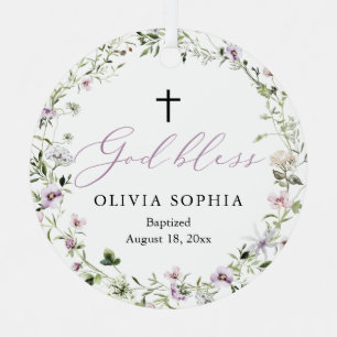Wildflower Purple Girl Photo Baptism Ornament