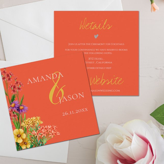 Wildflower Purple Orange Floral Wedding Details Enclosure Card (Creator Uploaded)