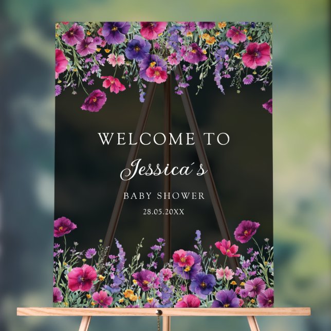 Wildflower, Purple-Pink-Flower Baby Shower Acrylic Sign (Neutral)