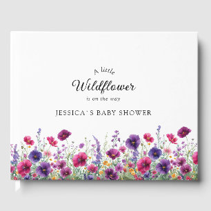 Wildflower, Purple-Pink-Flower Baby Shower Guest Book