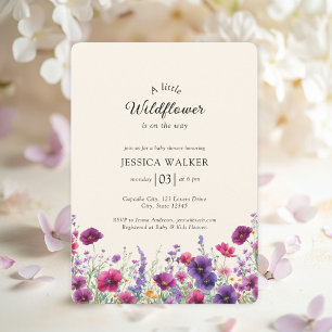 Wildflower, Purple-Pink-Flower Baby Shower Invitation