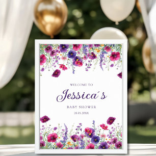 Wildflower, Purple-Pink-Flower Baby Shower Poster