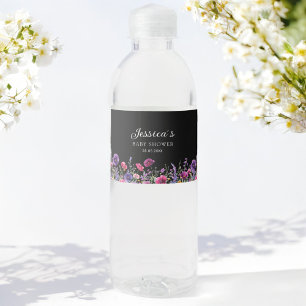 Wildflower, Purple-Pink-Flower Baby Shower Water Bottle Label