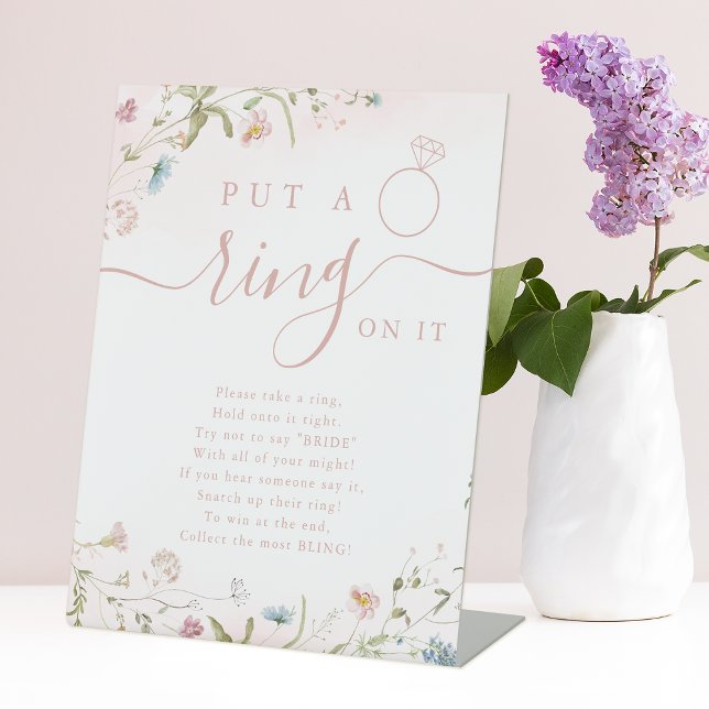 Wildflower put a ring on it bridal shower game pedestal sign (Wildflower put a ring on it bridal shower game pedestal sign)