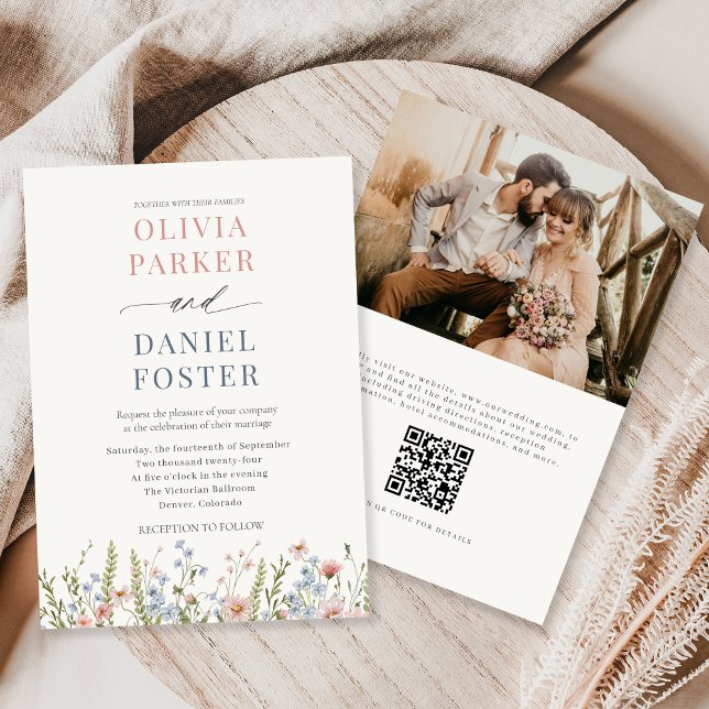 Wildflower QR Code Photo Wedding Invitation (Creator Uploaded)
