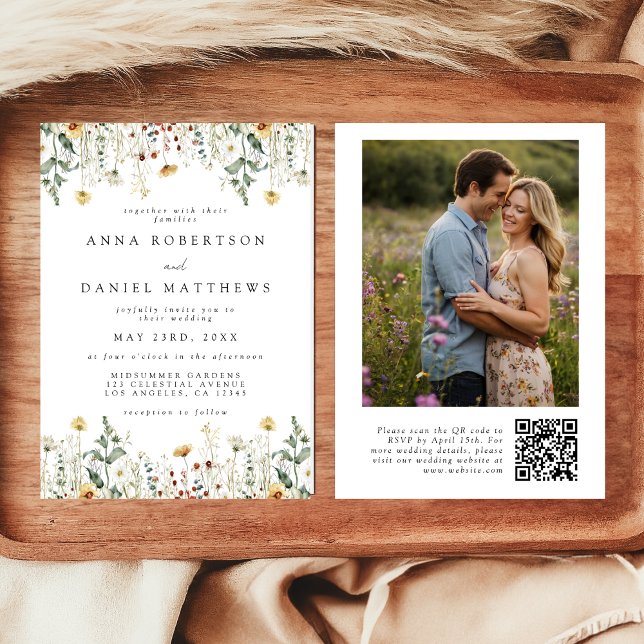 Wildflower QR Code Photo Wedding Invitation (Creator Uploaded)