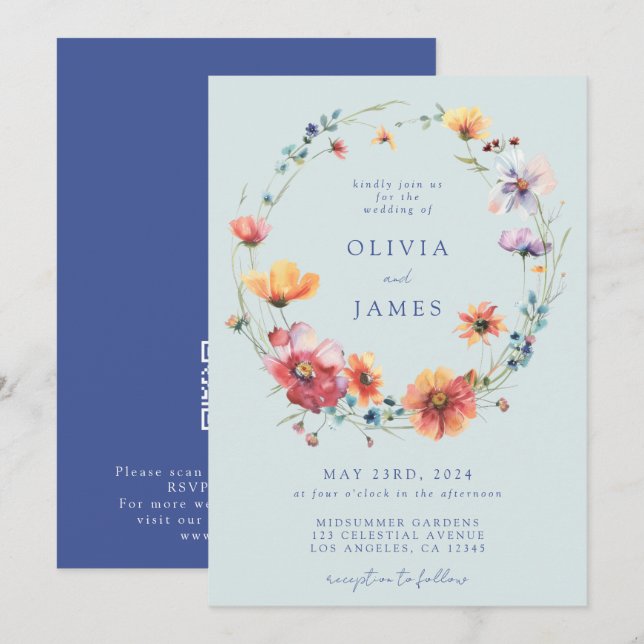 Wildflower QR Code Wedding Invitation (Front/Back)
