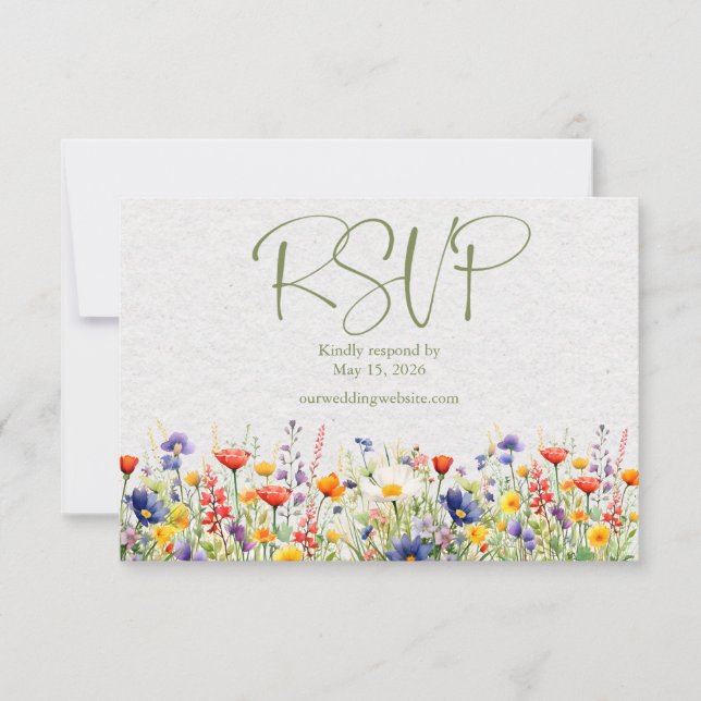 Wildflower QR Code Wedding RSVP Card (Front)