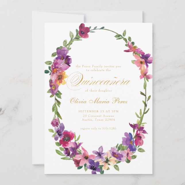 Wildflower Quinceañera Pink Purple Floral Invitation (Front)