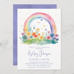 Wildflower Rainbow Baby Girl Shower Invitation
