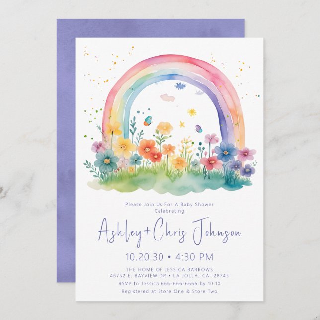 Wildflower Rainbow Baby Girl Shower Invitation (Front/Back)