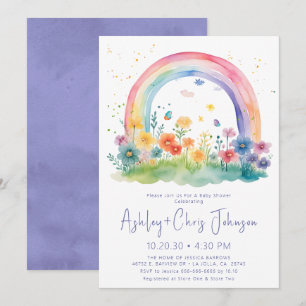 Wildflower Rainbow Baby Girl Shower Invitation