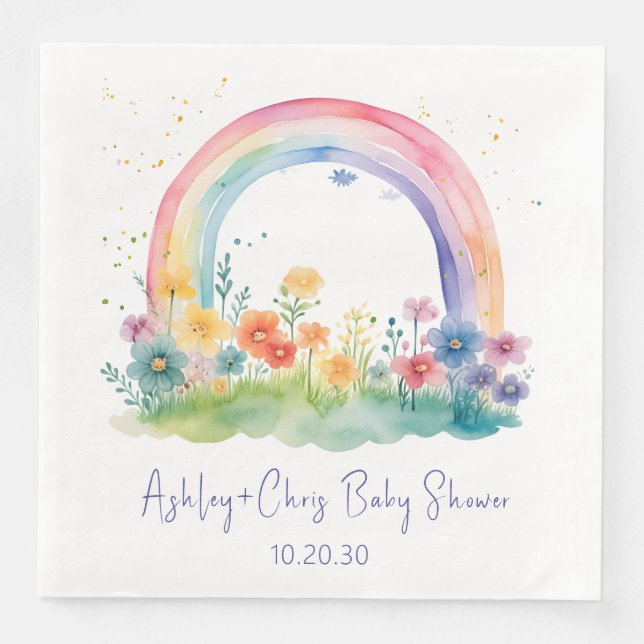 Wildflower Rainbow Baby Girl Shower Napkin (Front)