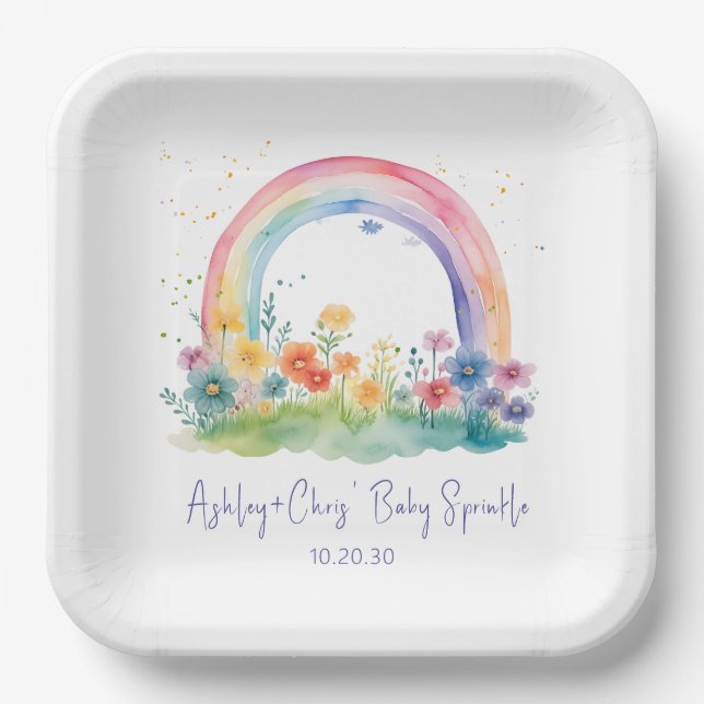 Wildflower Rainbow Baby Girl Sprinkle Paper Plate (Front)