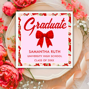 Wildflower Red Gingham Bow Graduation Party Napkin