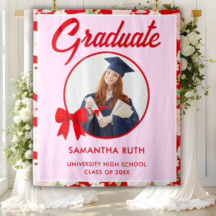 Wildflower Red Gingham Bow Photo Grad Backdrop Tapestry