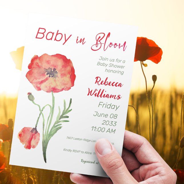 Wildflower Red Poppies in Bloom Floral Baby Shower Invitation (Creator Uploaded)
