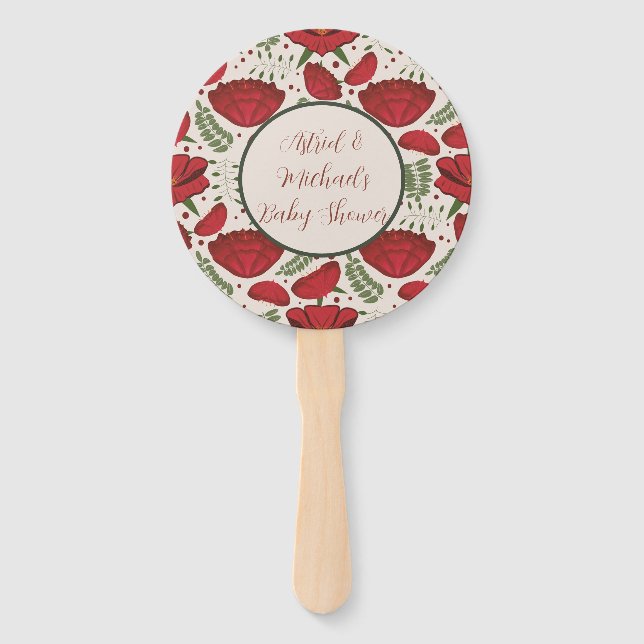 Wildflower Red Poppy Baby Shower Hand Fan (Front)