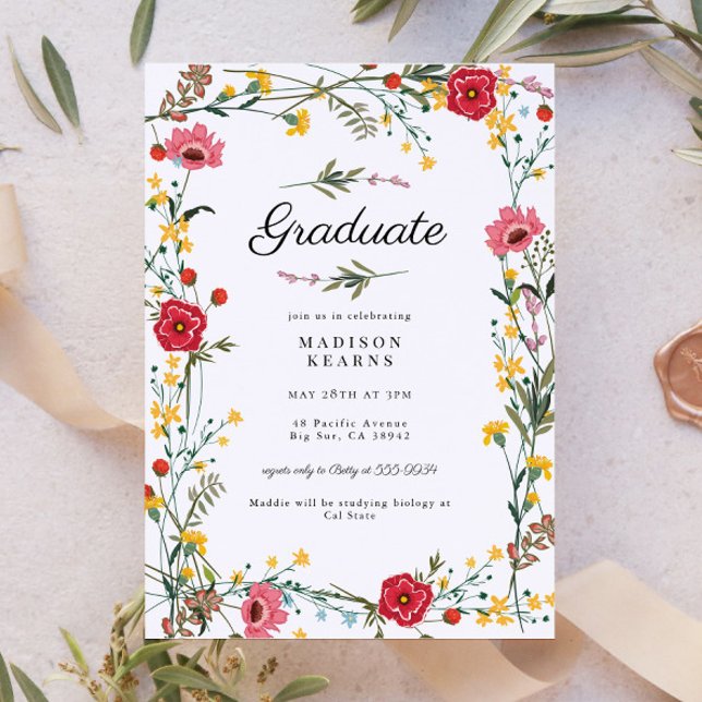 Wildflower Red Yellow 2024 Graduation Invitation (Creator Uploaded)