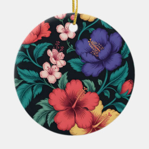 Wildflower Repeat Pattern Ceramic Ornament