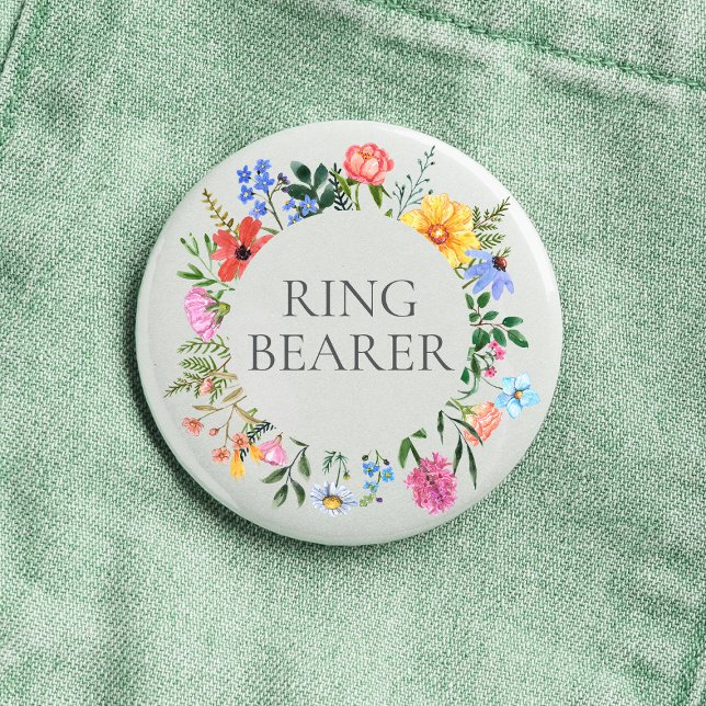 Wildflower Ring Bearer Wedding  3 Cm Round Badge (Ring Bearer Wildflower Watercolor Floral Wreath Wedding Button)