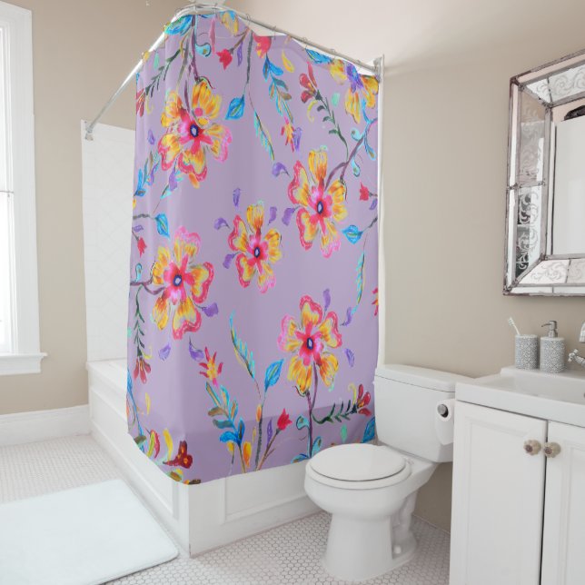 Wildflower Riot Mauve Shower Curtain (In Situ)