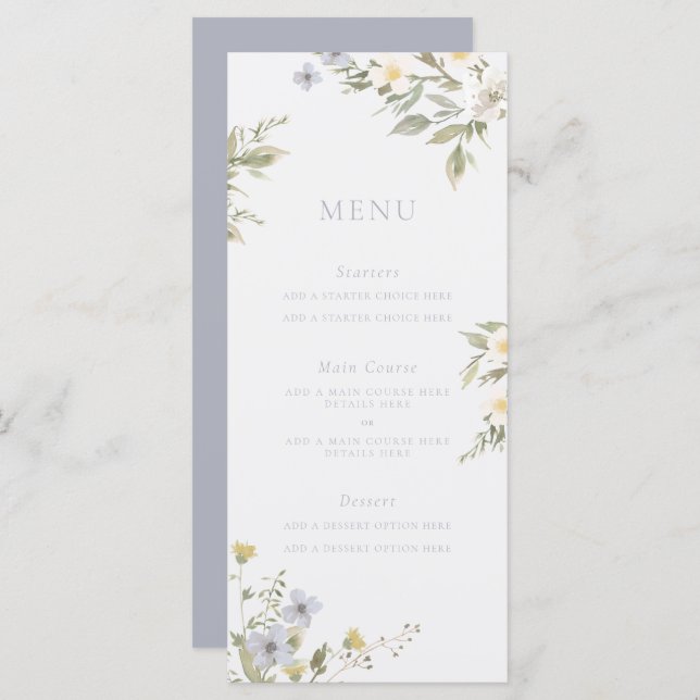 Wildflower Romance Menu Card (Front/Back)