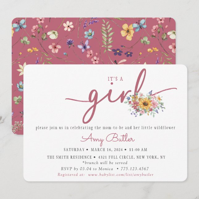 Wildflower & Rose Baby Shower Invitation (Front/Back)