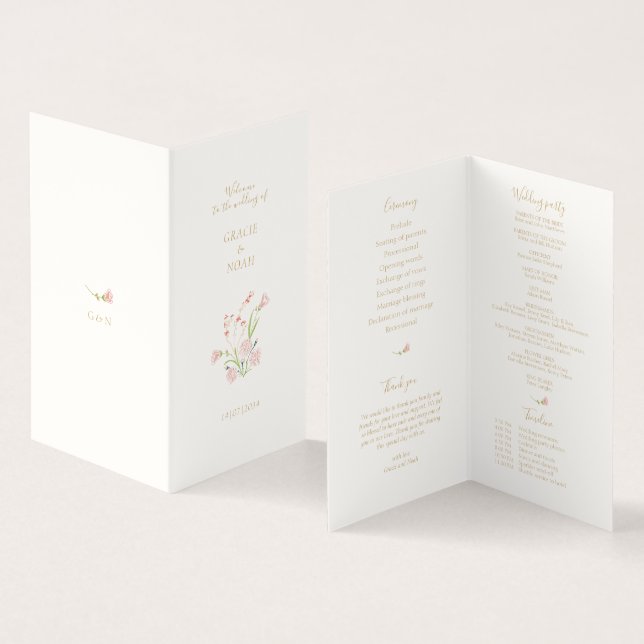Wildflower Rose Ivory Folded Card Wedding Program (Inside and Outside)