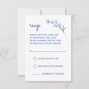 Wildflower RSVP Card with QR Code in Cobalt Blue