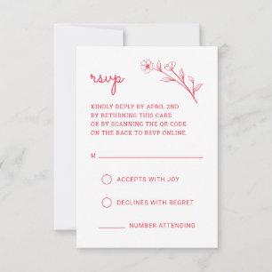 Wildflower RSVP Card with QR Code in Rose Red