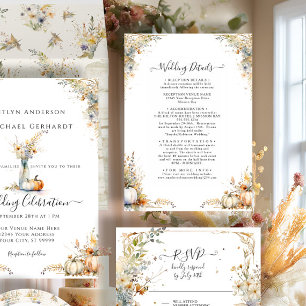 Wildflower Rustic Autumn Pumpkin Wedding Details Invitation