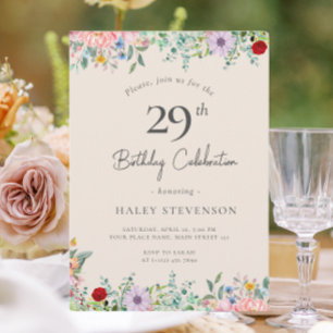 Wildflower Rustic Boho 29th Birthday Simple Beige Invitation