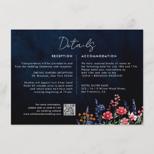 Wildflower Rustic Boho Floral Navy Wedding Details Enclosure Card