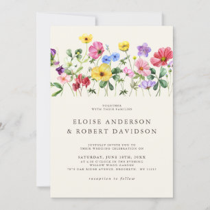 Wildflower Rustic Chic Boho Floral Details Wedding Invitation